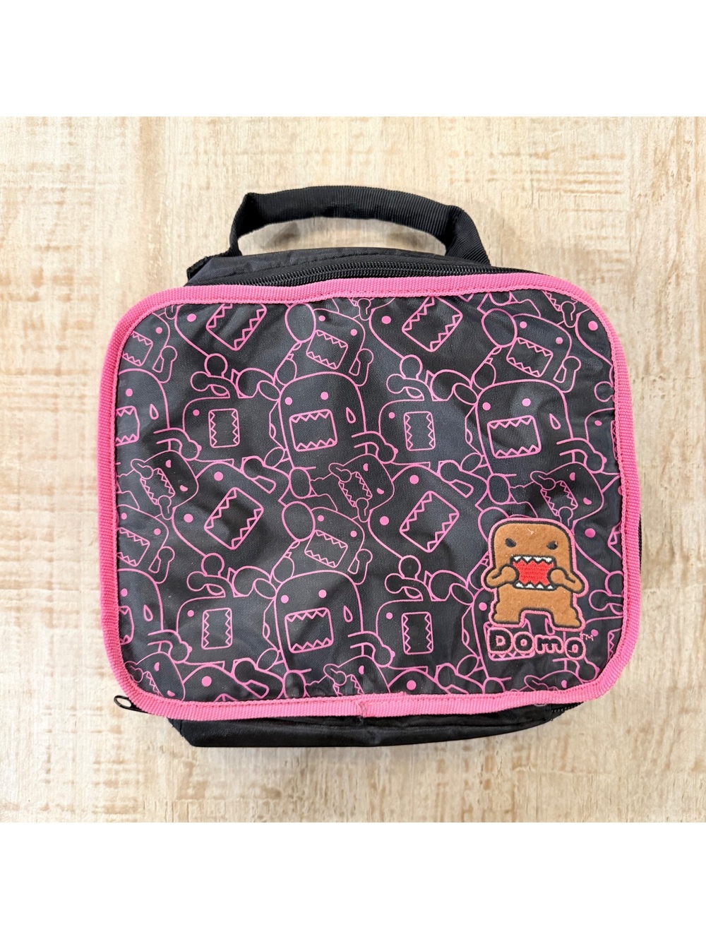 Domo Kun Insulated Lunch Bag Black Pink Kawaii Anime Cartoon Zip Cooler Tote